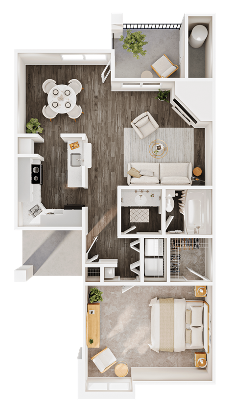 Floor plan for 1 bed, 1 bath, 757 sqft